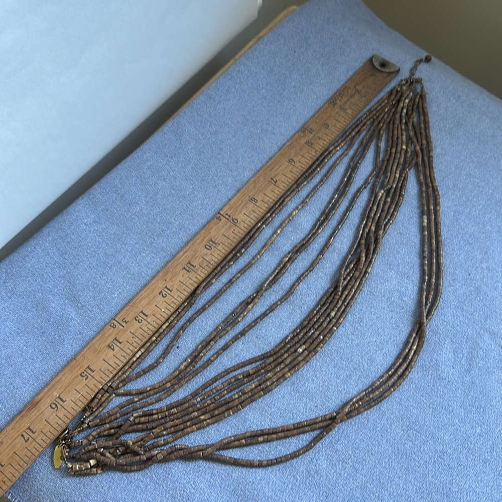 Multi-Strand Coconut Shell Bead Bib Necklace, Tal… - image 7